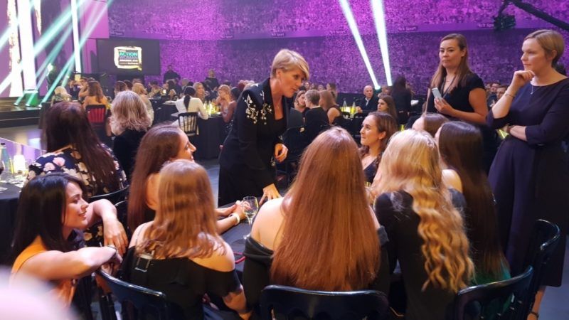Clare Balding with GDST girls at BT Sport Action Woman Awards 2018