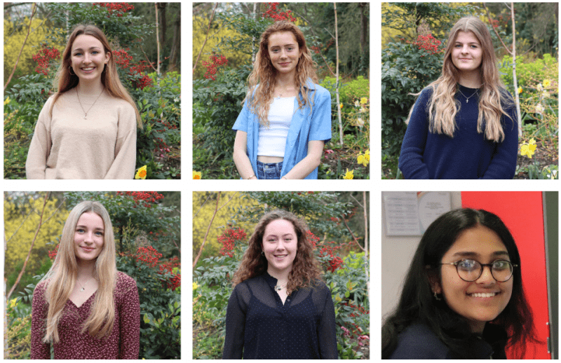 Left to right from top - Head Girl, Phoebe. Deputies Emma, Ruby, Vivienne, Polly and Pooja.