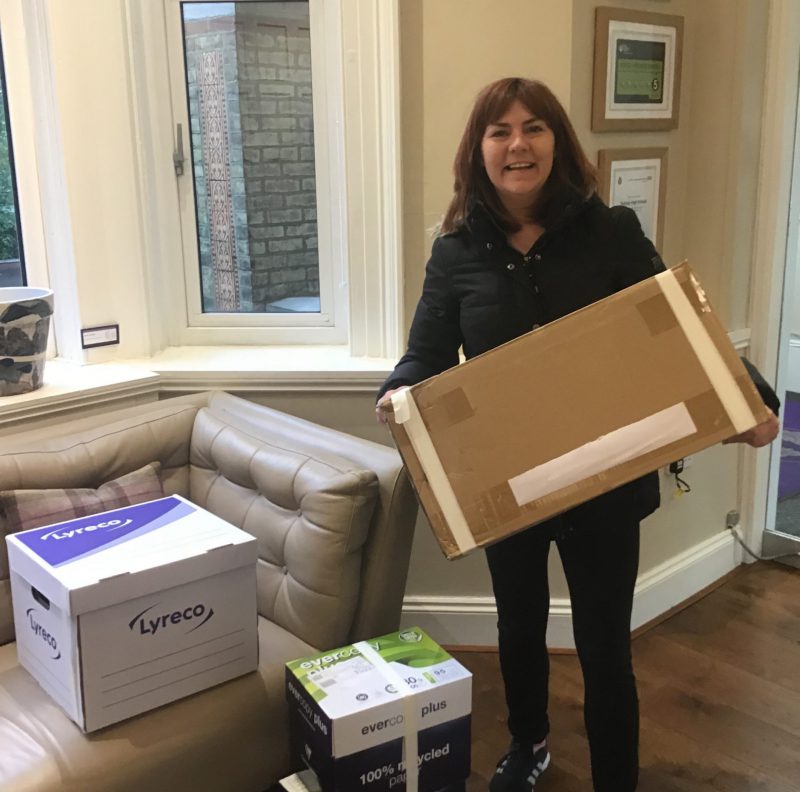 Visors being collected by a volunteer from the Helpful Engineering initiative and sent to an assembly centre where they will be disinfected and assembled prior to distribution throughout London.