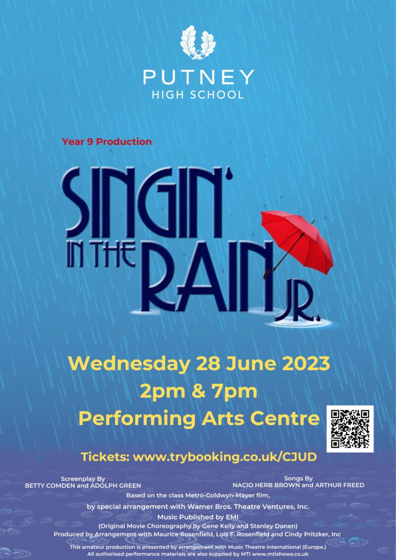 The Year 9 Production Singin In the Rain will take place on Wednesday 28 June at 2pm and 7pm in the PAC.